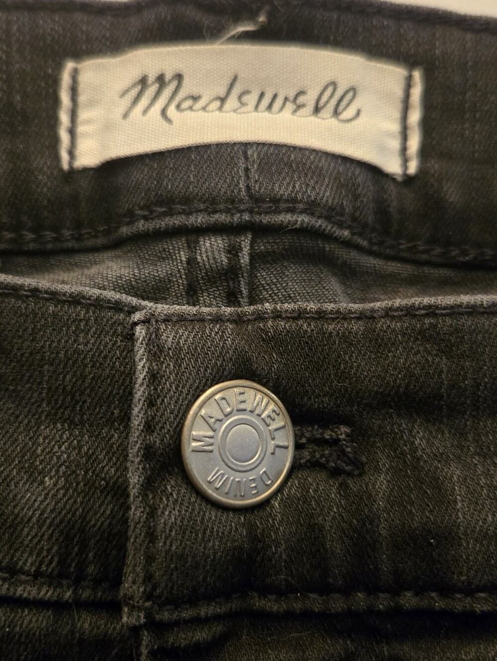 Madewell Womens Black Skinny Jeans with Branded Button Waist 47" × 34. 24W